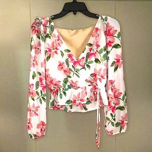 White Floral Wrap-Front Blouse